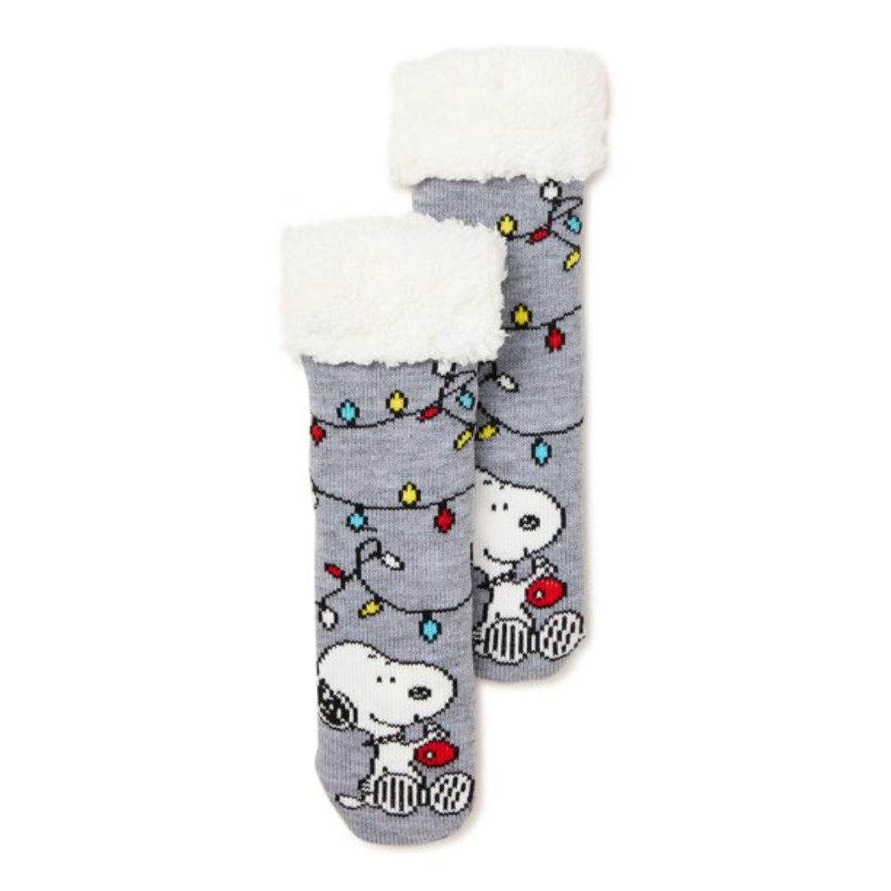 Peanuts Women’s Holiday Long Cozy Warmer Slipper Socks, 1-Pack